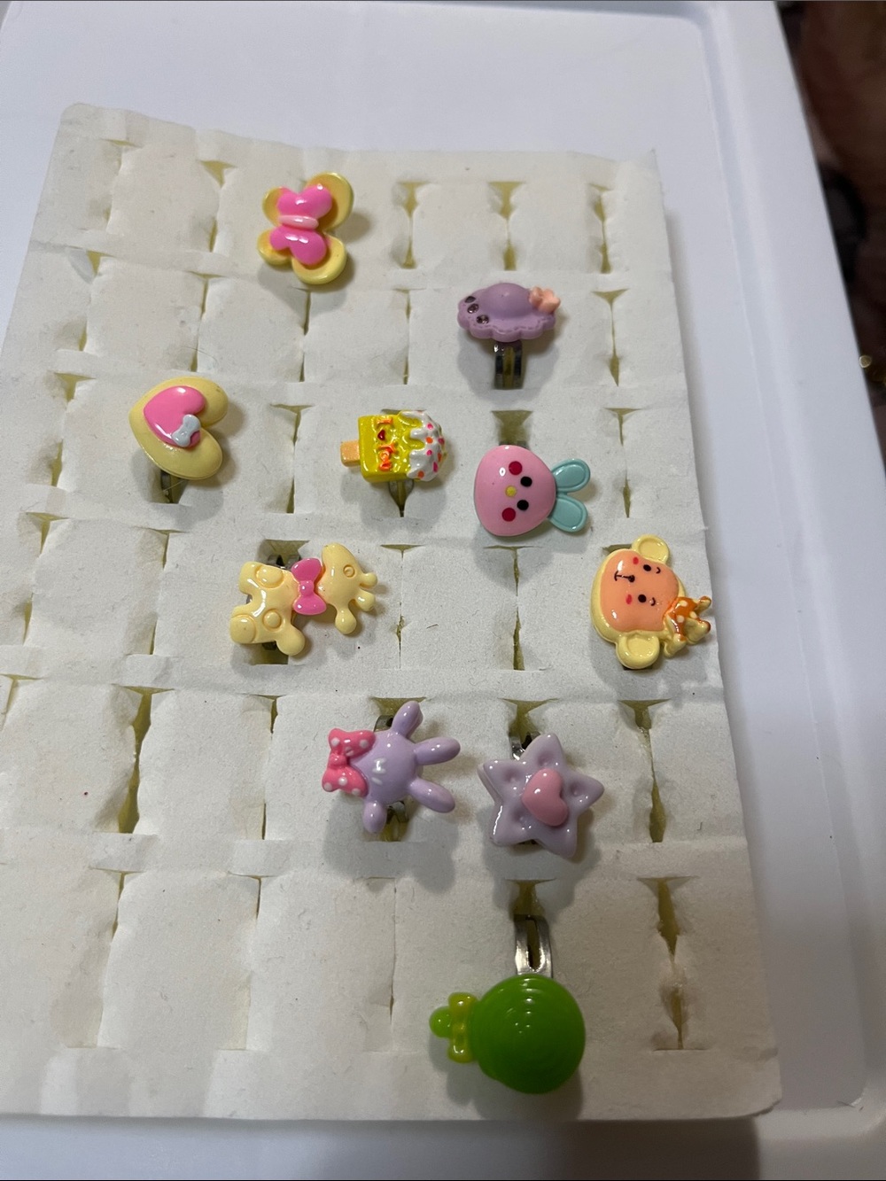 Pastel Kids Character Rings Set - Pink, Yellow, Purple, Green